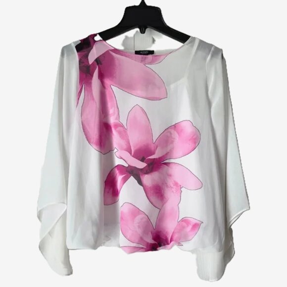 NWOT Alfani White Blouse with Pink Floral Design size MP - Picture 2 of 11